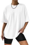 AirMood Womens Oversized Loose Fit T Shirts Tops Summer Short Sleeve Oversize Tee Tshirt (White,Large)