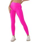 PaletteFit High Waisted Workout Leggings for Women, Buttery Soft Yoga Pants, Women's 7/8 Length Leggings with Hidden Pocket (Neon Pink, M)