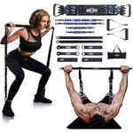 INNSTAR Portable Home Gym Set with Workout Bar, Bench Press Set, Squat Resistance Band, Door Anchor and More-Full Body Workout Equipment to Build Muscle(2 Long 2 Short-105lbs)