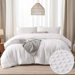 White Checkered Duvet Cover Set with 2 Pillowcases Waffle Seersucker Puckering Bedding Set for Teens Adults Soft Microfibre Double Size 200×200cm