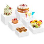 AXNSATRE 6 Pcs Acrylic Display Box White, 15/18/20/23/25/28 cm Buffet Risers, Hollow Bottom Acrylic Food Display Stands for Cake, Dessert, For Party, Outdoor, Events Table Decor Display