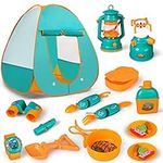 Kids Camping Set,Indoor/Outdoor Pop Up Tent with Camping Gear Adventure Set Pretend Camping Playhouse with Tools Play Kitchen Food Toys for Toddler Boys Girls Age 3+