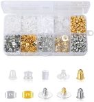 Hypoallergenic Earring Backs Replacements 10 Styles Clear Plastic Metal Rubber Silicone Earring Backs for Droopy Ear Studs Hoops Fish Hook Haevy Earrings (1200 Pcs)