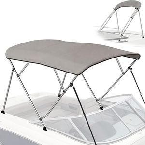 Bimini Top for Boats - 900D Waterproof & UV-Proof Polyester Sun Shade Boat Canopy with Zippered Storage Boot, 2 Rear Poles, 4 Adjustable Straps, Boat Bimini Top Gray (4 Bow 8'L x 54"H x 91"-96"W)