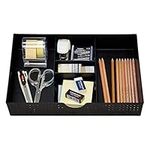 Amtido Desk Drawer Organiser Tray for Office Stationary Supplies & Accessories - Draw Tidy Storage Box – 3 Compartments with 2 Adjustable Dividers – Black