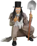 Haunted Hill Farm Motion-Activated Crouching Grave Digger by Tekky, Talking Halloween Animatronic for Indoor or Covered Outdoor Creepy Halloween Decorations, Plug-in or Battery Operated Fright Props