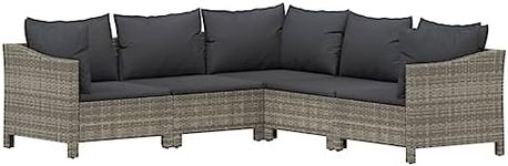 vidaXL Outdoor Sofa Set 5 Piece, Outdoor Furniture Setting with Cushions, Sectional Corner Sofa for Backyard Garden, Modern, Grey Poly Rattan