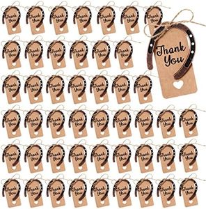 48 Pcs Lucky Horseshoe Wedding Favors with Thank You Kraft Tags and Rope, Western Rustic Horseshoe, Rustic Vintage Metal Horse Gifts for Vintage Wedding Birthday Western Horse Party Decorations