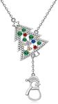 Fenthring Christmas Tree Snowman Necklace for Women Girls Sterling Silver Xmas Tree Gold Star Snow Colorful Crystal Fringe Sweater Necklace Holiday Pendant Jewelry Gift, Sterling Silver, Cubic Zirconia