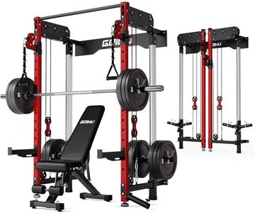 Goimu WM3-V4 Folding Squat Rack, Wall Mounted Power Rack with Dual Independent Pulley System, Functional Trainer with 5 Adjustable Function Modes for Space Saving (340LBS Home Gym Package Red)