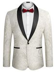 Coofandy Men's Floral Tuxedo Jacket Luxury Embroidered Suit Wedding Blazer Dinner Tuxedo for Party, White, L