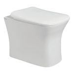 Vardhman Ceramics Floor Mounted European Water Closet One Piece Western Toilet Commode EWC S Trap with Slow Motion Soft Close Seat Cover (EWC-BATTLE-S-WHITE)