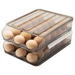 Auto Scrolling Deviled Egg Holder for Refrigerator Plastic Stackable Egg Storage Container Reusable Clear Egg Tray Box with Lid Egg Organizer Basket Bin Carrier Keeper(2 Layer)