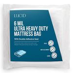 LUCID 6 Mil Ultra Heavy Duty Mattress Bag for Moving, Storage or Disposal - Seals Closed with Two Adhesive Strips - King, Clear
