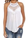 Bluetime Women's Summer Halter Spaghetti Strap Flowy Tank Tops Sleeveless Shirts Blouses Lace Cami Camisole, Off-white, Medium