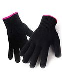 2 Heat Resistant Glove for Hair Styling, Curling Iron, Flat Iron and Curling Wand, Black, Pink Edge