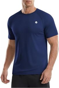 PINSPARK Rash Guard Shirts for Men UV SPF UPF 50+ Short Sleeve Sun Protection Shirts Quick Dry Lightweight Swim Fishing Hiking Running Shirt X-Large Navy