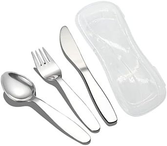 VANRA 2 Pieces Children Fork Spoon Set with Travel Case for Lunch Box, 18/8 Stainless Steel Kids Silverware Flatware Set Kids Utensil Set for School (Fork Spoon) (1 Fork+ 1 Spoon+ 1 Knife)