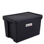 Plastix Heavy Duty Strong Recycled Plastic Storage Box With Lid - 62L 62 Litre - Black