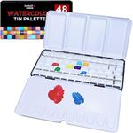 Empty Watercolor Palette with Lid 48+15 Half Pans with Fold-Out Palette by DUGATO, 5 Large Mixing Area, Metal Tin Box for Watercolor Acrylic Oil DIY Travel Art Supplies (Large)