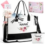 TRSODD Nana Mothers Day Gifts, Nana Christmas Gifts, Can-vas Tote Bag for Women, Gifts for Nana, Mom Gifts, Best Nana Ever Travel Bag w Makeup Bag Inner Pocket Side Pocket Shoulder Strap Gift Box Card