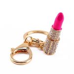 Fdit Lipstick Keyring，Crystal Lipstick Makeup Keyring Rhinestone Purse Bag Charm Pendant Keychain Adornment for Girl Woman Lady