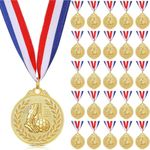 24 Pieces Gold Award Medals, Soccer Basketball Medals, Olympic Style Gold Metal Medals with Ribbons for Party Favors Prizes Awards Team Gifts, 2 Inch