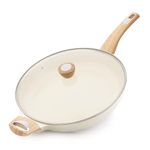 SENSARTE Ceramic Nonstick Frying Pan Skillet with Lid, 12.5 Inch Non Stick Pan Wok, Healthy Kitchen Cooking Sauté Pans, Free of Intentionally Added PFOA/PFAS/PTFE, Induction Compatible, White