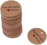 100pcs Kraft Paper Gift Tag, Brown Handmade Hang Label Wedding Favor Gift Dessert Tags Clothing Jewelry Price Tag for Craft Projects (Handmade with Love)