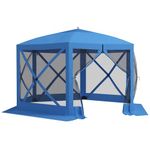 Outsunny 12' x 12' Hexagon Automatic Pop Up Screen Tent Camping Shelter Picnic Canopy Outdoor Sun Shade w/Mesh Sidewalls and Carry Bag Blue