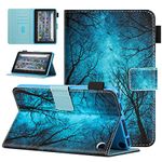 MOKASE Case Compatible with Amazon All-New Kindle Fire 7 Tablet 12th Generation 2022 Release Latest Model 7", PU Leather Folio Stand Cover, Auto Wake/Sleep with Pen Holder for Fire 7, Night Forest