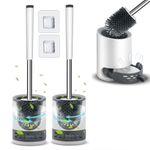 NORIDY Pack of 2 Silicone Toilet Brush with Holder Stand, Quick Drying Toilet Bowl Cleaner Brush and Stand, Pot Commode Bathroom Tile Cleaning Scrubber Brushes