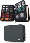 BUBM Electronic Accessories Travel Organizer, Universal Double Layer Travel Gear Organizer for iPad Mini, Storage Bag for Phones, USB Cables, Power Banks, Memory Cards, Hard Disk (Medium, Gray)