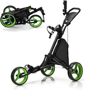 Tangkula Golf Push Pull Cart, Lightweight Foldable Collapsible 3 Wheels Golf Push Cart, Golf Trolley with Elastic Strap, Umbrella & Cup Holder, Scoreboard Storage & Foot Brake, Golf Cart