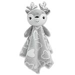 June Garden Cozy Dream Fleece Baby Security Blanket - Infants Nursery Bed Blankets - 15 x 15 inches Lovey - Stuffed Deer Animal Plush - Grey