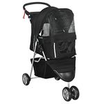 PawHut Pet Travel Stroller Cat Dog Pushchair Trolley Puppy Jogger Carrier Three Wheels for Small Miniature Dogs(Black)