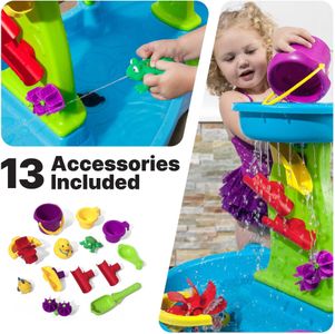 Step2 Rain Showers Splash Pond Water Table – 13-Piece Kids Outdoor Sensory Toy, Blue & Green