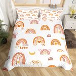 Kids Rainbow Duvet Cover, Kawaii Decor Comforter Cover Queen For Kids Girls Boys, Cartoon Love Heart Bedding Set Cloud And Moon Hand Drawn Bed Sets Soft Microfiber Duvet Cover + 2 Pillow Cases