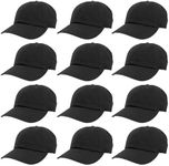 Gelante Baseball Caps 100% Cotton Plain Blank Adjustable Size Wholesale Lot 12 Pack - 1801 Black