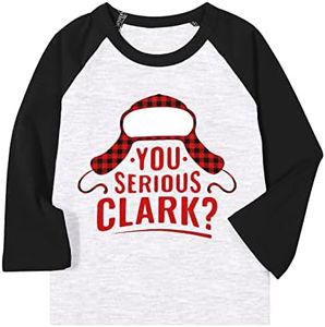 Toddler Baby Boy Girl Christmas Shirt You Serious Clark Cute Xmas Graphic Tshirt Raglan Long Sleeve Baseball Tee Tops, Red, 1-2 Years