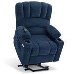 MCombo Power Lift Recliner Chair Sofa with Massage and Heat for Elderly People, USB Ports, Side Pockets, Fabric 7095 (Navy Blue, Medium)