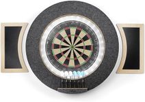 Dart Board Cabinet Set with LED Light; Bristle Dartboard, Built in LED Light, Darts and Chalkboards (Black Version)