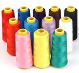 ilauke 12 X 1500M Overlock Sewing Thread Assorted Colors Yard Spools Cone 100% Polyester for Serger Quilting Drapery