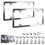 ELECTRONLUMEN Stainless Steel License Plate Frames Silver Fit Standard CA License Plate 4 Holes Rustproof License Plate Holders with Chrome Screw Caps, 2pcs