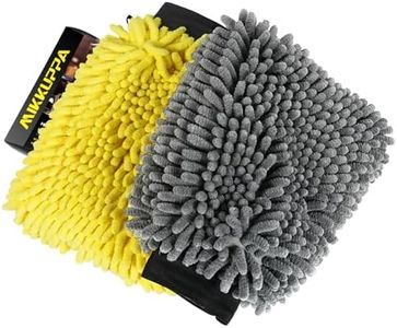 MIKKUPPA Car Wash Mitt Microfiber - Double-Sided Chenille Scratch Free Mitt with Waterproof Inner for Car Washing Home Cleaning (Yellow & Gray, 2Pack, 10'' x 7'')