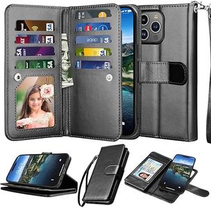 Njjex Wallet Case for iPhone 15 Plus 6.7" 2023, for iPhone 15 Plus Case, [9 Card Slots] PU Leather ID Credit Holder Folio Flip [Detachable] Kickstand Magnetic Phone Cover & Lanyard [Black]