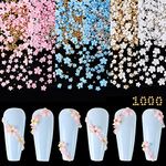 NICENEEDED 6 Bags Flower Nail Art Charms with Gold & Silver Beads, 3D Five-Petal Flower Ornaments Nail Gems for Women Girls DIY Nail Design Nail Art Supplies