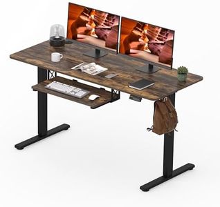 FitStand Standing Desk with Keyboard Tray, 55x24 Inch Electric Adjustable Height Desk, Stand Up Desk Computer Workstation for Home Office, Rustic Brown