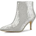 Allegra K Women's Clear Block Heel Glitter Ankle Boots Silver 4.5 UK/Label Size 6.5 US