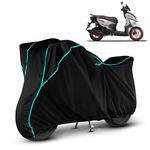 VOICO Water Resistant Bike Cover Dustproof UV Protection Bike Body Cover for Yamaha Ray ZR 125 All-Weather Protection with Aqua Blue Piping - (Black)